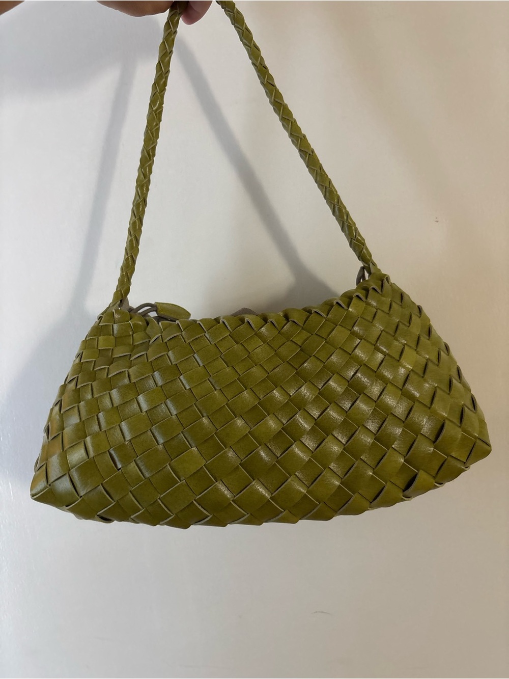NWOT Boutique Woven Leather Green Shoulder Bag - beautiful detail!